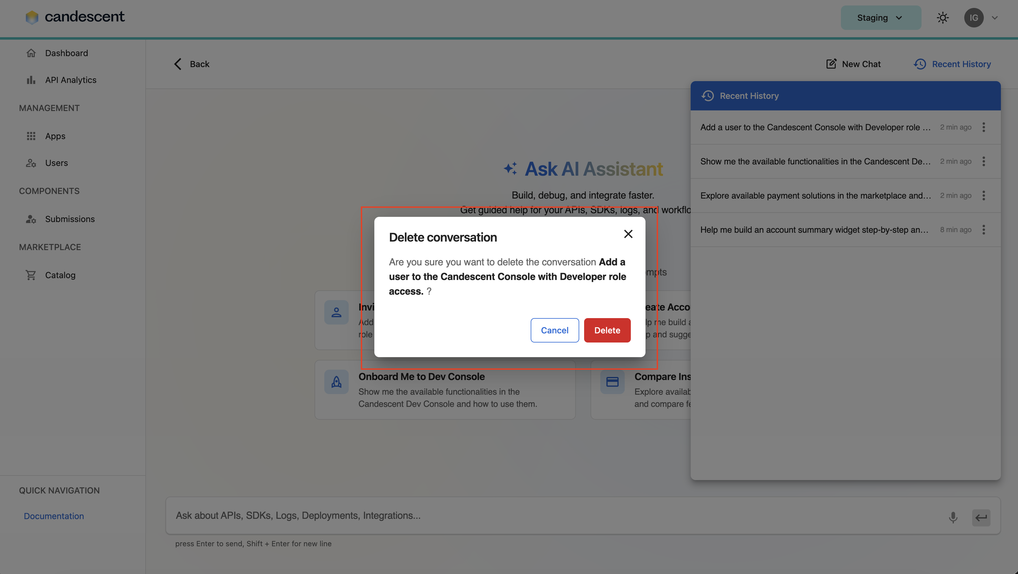 Delete conversation confirmation dialog