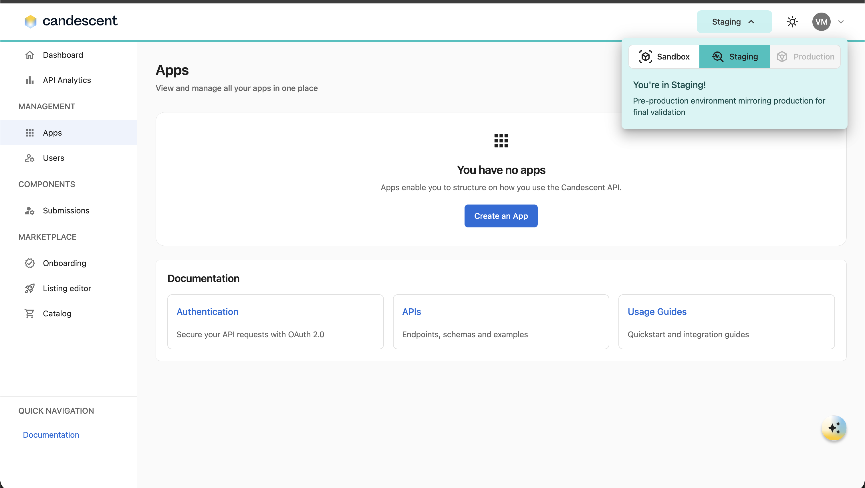 Environment switcher button
